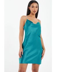 Quiz - Aqua Diamante Satin Mini Dress - Lyst