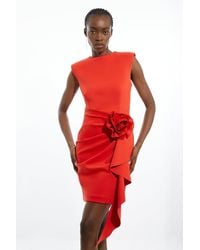 Karen Millen - Scuba Rosette Detail Woven Mini Dress - Lyst