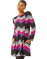 Roman - Zig Zag Side Button Dress - Lyst