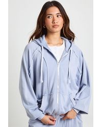 Boohoo - Washed Loopback Distressed Oversized Zip Through Hoodie - Lyst