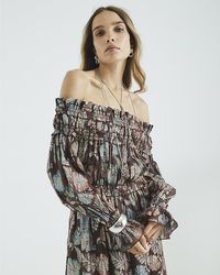 River Island - Bardot Maxi Dress Long Sleeve Floral Viscose - Lyst