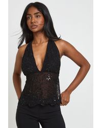 Boohoo - Beaded Sequin Halterneck Top - Lyst