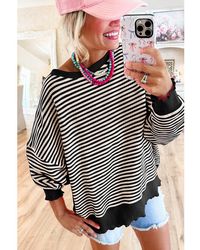 Azura Exchange - Zwarte Strepen Losse Drop Shoulder Lange Mouwen Top - Lyst