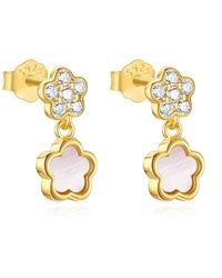 The Jewellery Stockroom - Plated Sterling Double Flower Enamel Cz Earrings - Lyst