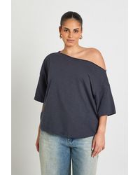 Boohoo - Plus Sheer Slub Off The Shoulder Oversized T-Shirt - Lyst