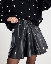 River Island - Mini Skirt Faux Leather Studded Pu - Lyst
