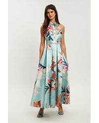 Karen Millen - Petite Lilly Print Twill Collared Maxi Dress - Lyst