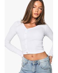 Boohoo - Rib Asymetric Neckline Long Sleeve Top - Lyst