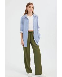 Hiccup - Mid Rise Elastic Waist Drawstring Straight Leg Trousers - Lyst