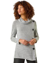 Roman - Cowl Neck Button Stretch Top - Lyst