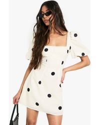 Boohoo - Large Polka Dot Linen Look Shift Dress - Lyst