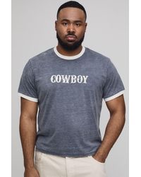 BoohooMAN - Plus Regular Ringer Slub Cowboy Club Puff Print T-Shirt - Lyst