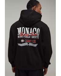 BoohooMAN - Oversized Monaco Moto Print Hoodie Cotton - Lyst