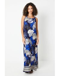 Wallis - Tall Palm Print Jersey Halter Maxi Swing Dress - Lyst