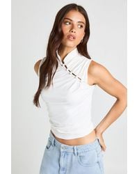 Boohoo - Ruched Sleeveless Asym Button Up Top - Lyst