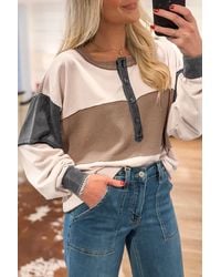 Azura Exchange - Kleurblok Wafel Brei Top - Lyst