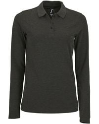 Sol's - Ladies Perfect Long Sleeve Pique Polo Shirt Marl) - Lyst