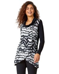 Roman - Abstract Print Cowl Neck Stretch Top - Lyst