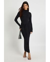 Boohoo - Marl Long Sleeve Tie Waist Midaxi Dress - Lyst