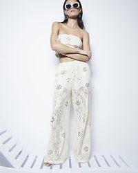 River Island - Trousers Crochet Lace Wide Leg Beach Cotton - Lyst