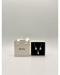 SVNX - Large Pearl Diamante Earrings & Necklace Set - Lyst