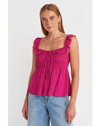 Dilvin - Sleeveless Square-Neck Blouse With Tie Front - Lyst