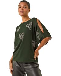 Roman - Bow Embellished Cold Shoulder Top - Lyst