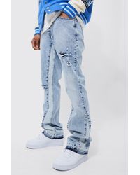 BoohooMAN - Slim Flare Washed Distressed Gusset Panel Jeans - Lyst