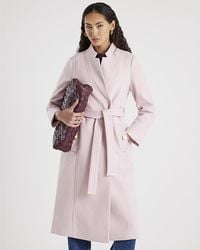 River Island - Wrap Coat Notch Collar Belted - Lyst