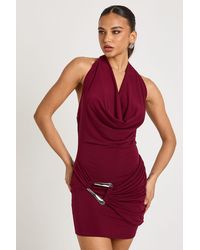 Boohoo - Large Trim Halterneck Mini Dress - Lyst