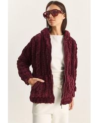 Bianco Lucci - Hooded Textured Knitted Cardigan With Zipper - Lyst