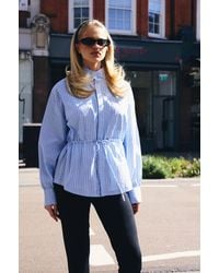 Boohoo - Stripe Cinched Waist Funnel Neck Shirt - Lyst
