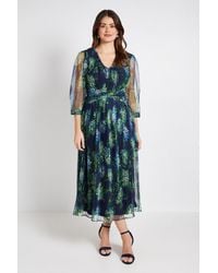 Wallis - Mesh Pleated Twist Waist Midi Dress - Lyst