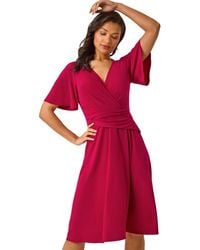 Roman - Wrap Over Stretch Midi Dress - Lyst