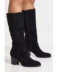 Boohoo - Faux Suede Stacked Heel Knee High Boots - Lyst