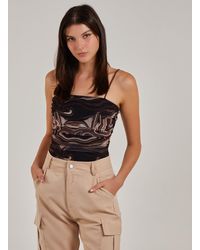 Pink Vanilla - Mesh Marble Ruched Cami Strap Bodysuit - Lyst