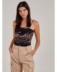 Pink Vanilla - Mesh Marble Ruched Cami Strap Bodysuit - Lyst