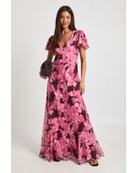Boohoo - Tonal Floral Textured Chiffon Maxi Dress - Lyst