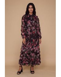 Oasis - Petite Long Sleeve Printed Mesh Midi Dress - Lyst
