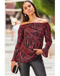 Sosandar - Animal Print Fluted Sleeve Bardot Top Viscose - Lyst