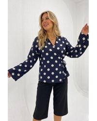 Bigdart - Polka Dot Wrap Blouse With Tie Detail - Lyst