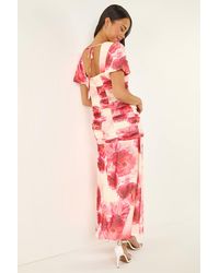 Roman - Petite Floral Print Ruched Midi Dress - Lyst
