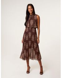 Blue Vanilla - Paisley High Neck Sleeveless Pleated Midi Dress - Lyst
