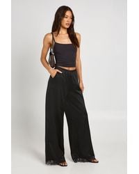 Boohoo - Tall Satin Lace Trim Wide Leg Trousers - Lyst