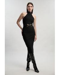 Karen Millen - Bandage High Neck Buckle Trim Midi Dress - Lyst