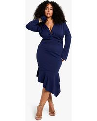 Boohoo - Plus Asymmetric Plunge Midi Dress - Lyst