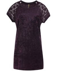 Conquista - A Line Punto Di Roma Burgundy Dress With Lace Detail - Lyst
