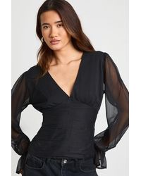 Boohoo - Chiffon V Neck Long Sleeve Top - Lyst