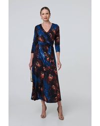Izabel London - Peacock Print 3/4 Sleeve Wrap Maxi Dress - Lyst