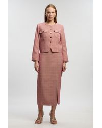 Karen Millen - Tailored Check Pencil Midi Skirt - Lyst
